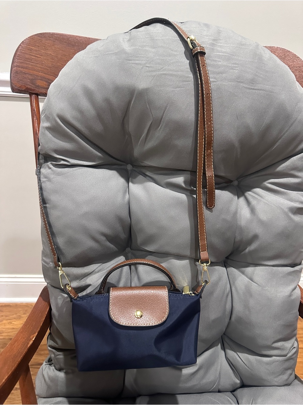 Women's Navy Crossbody Bag with Brown Trim